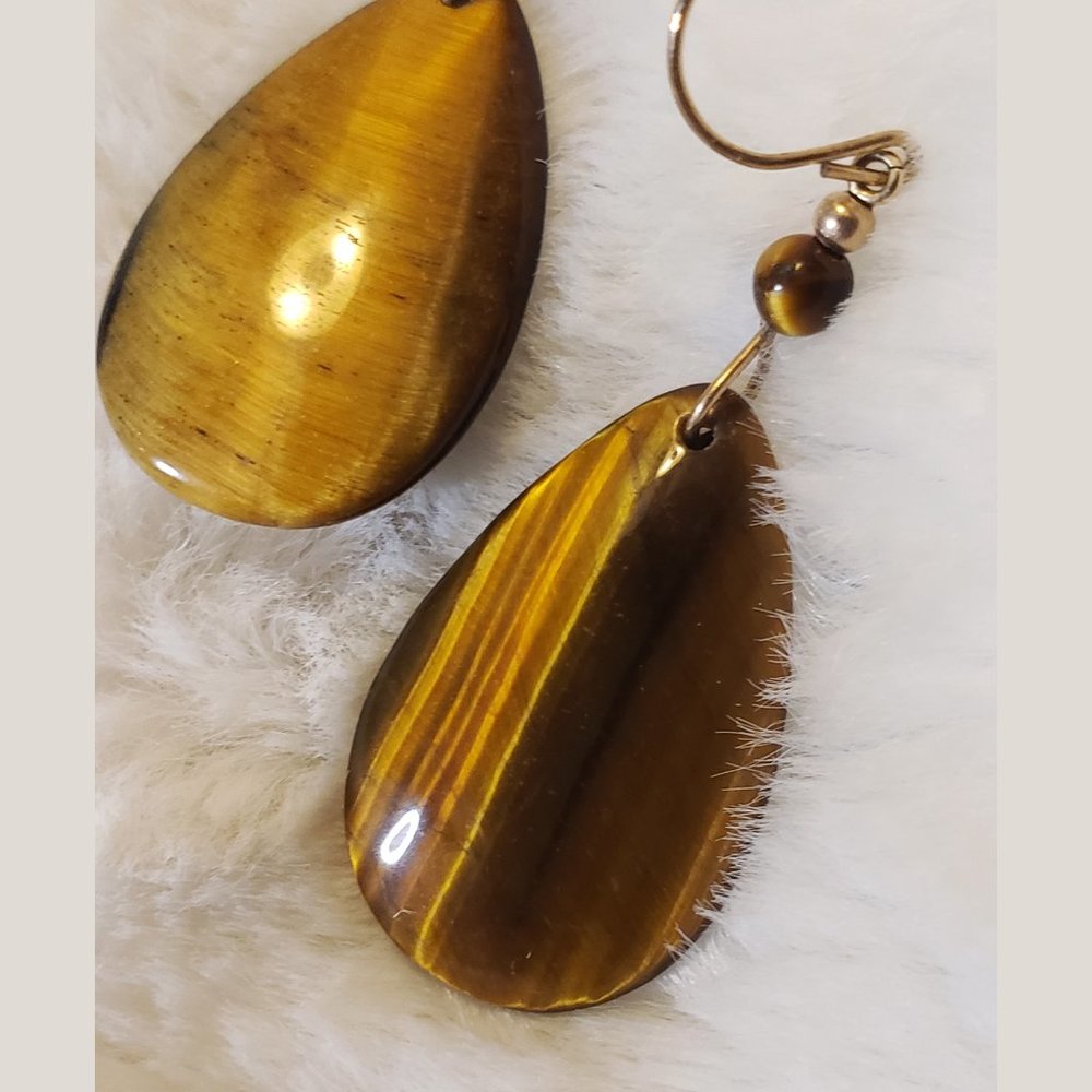 Gorgeous Natural Tiger Eye Teardrop Earrings - Picture 3 of 4